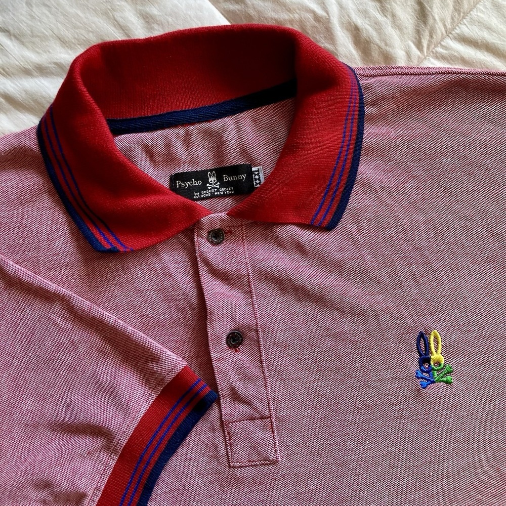 Psycho Bunny Pique Knit Polo Shirt Mens 3X Pima Red Multi Logo Golf Athleisure